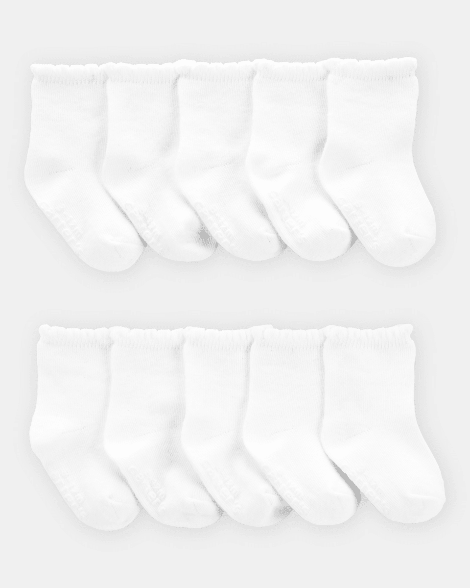 Pack diez pares de calcetines de algodón festoneados, blancos