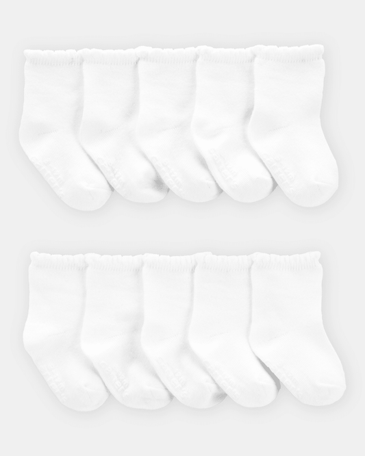 Pack diez pares de calcetines de algodón festoneados, blancos