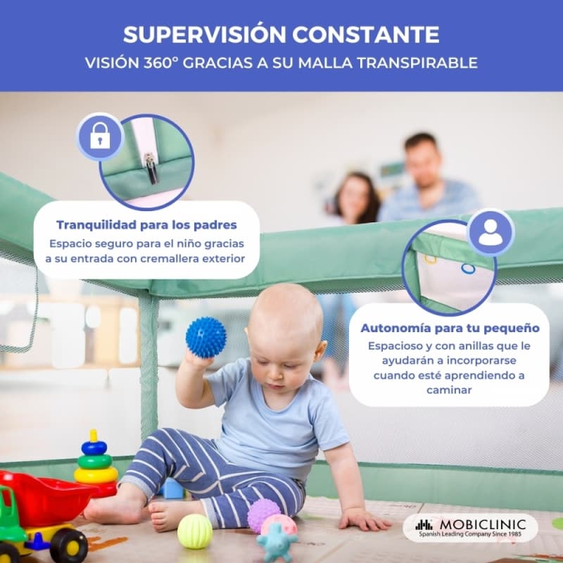 Parque de Juegos Happyland Verde con Alfombra Plegable y Portátil Mobiclinic MDF-00006/05-VD