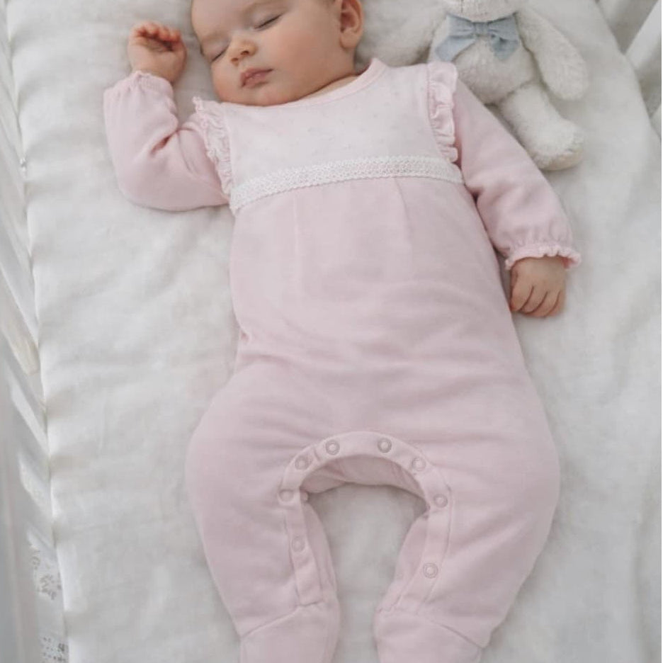 Pelele bebé manga larga Calamaro CALAMARO 621033006 – ALGODÓN SUAVE CON DETALLE DE PUNTILLA