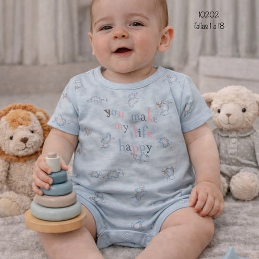 Pelele bebé niño azul claro con mensaje YATSI – Algodón cómodo para verano (621010202)