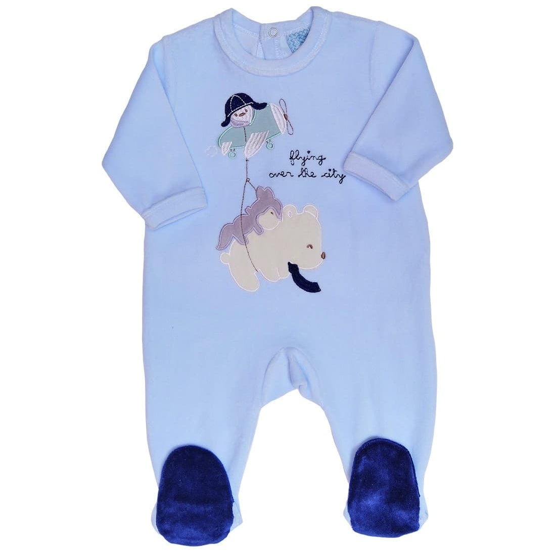 Macacão Muslher veludo azul bebé 521151600 Suavidade e aconchego para o seu pequeno