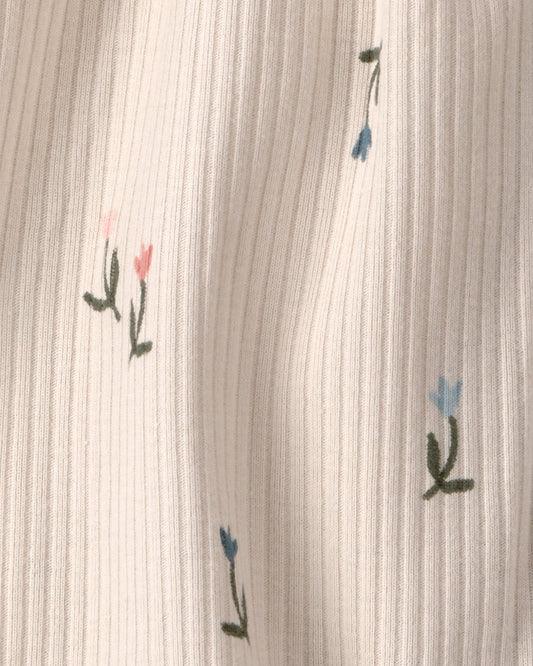 Pelele corto de algodón acanalado, diseño floral crema