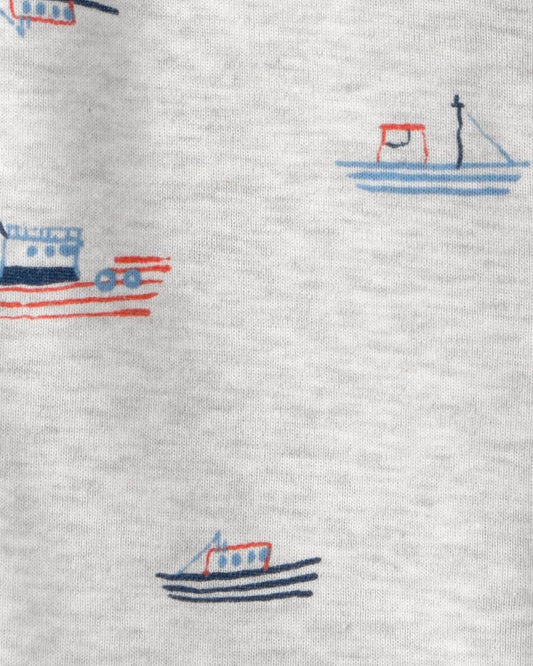 Pelele corto de algodón, diseño barcos gris