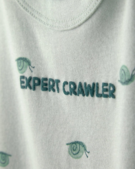 Pelele corto de algodón, diseño caracoles verde