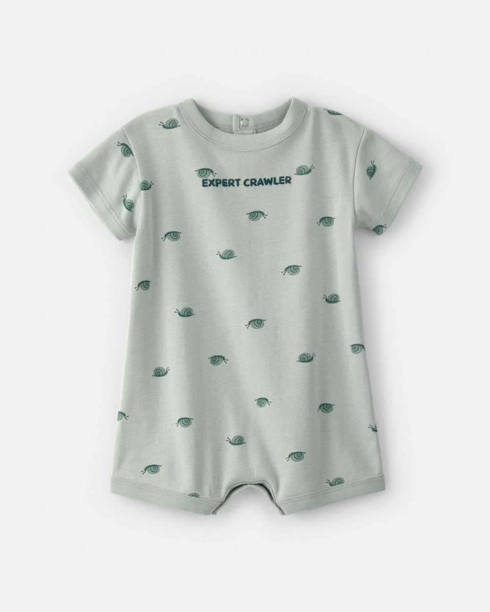 Pelele corto de algodón, diseño caracoles verde