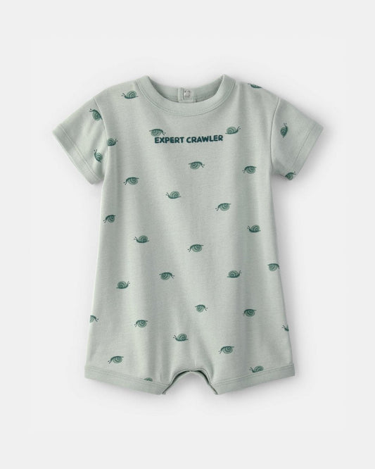 Pelele corto de algodón, diseño caracoles verde