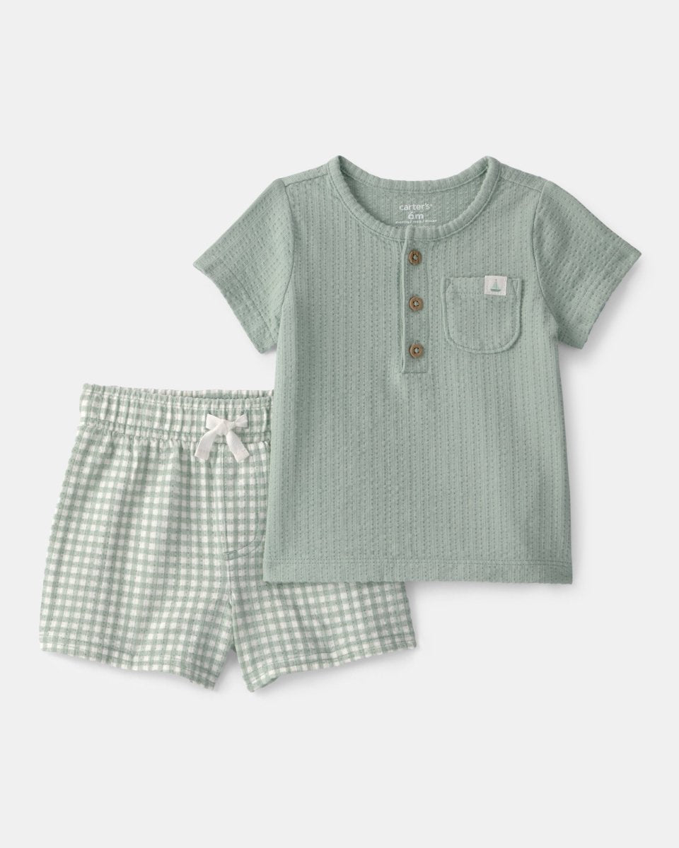 Conjunto 2 piezas camiseta de algodón y pantalón corto vichy