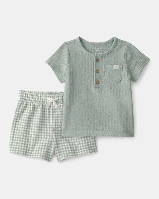 Conjunto 2 piezas camiseta de algodón y pantalón corto vichy