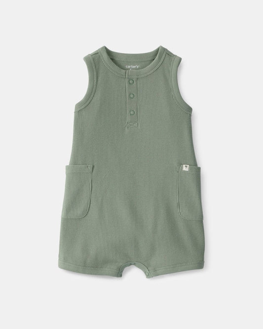 Pelele corto térmico, diseño liso verde