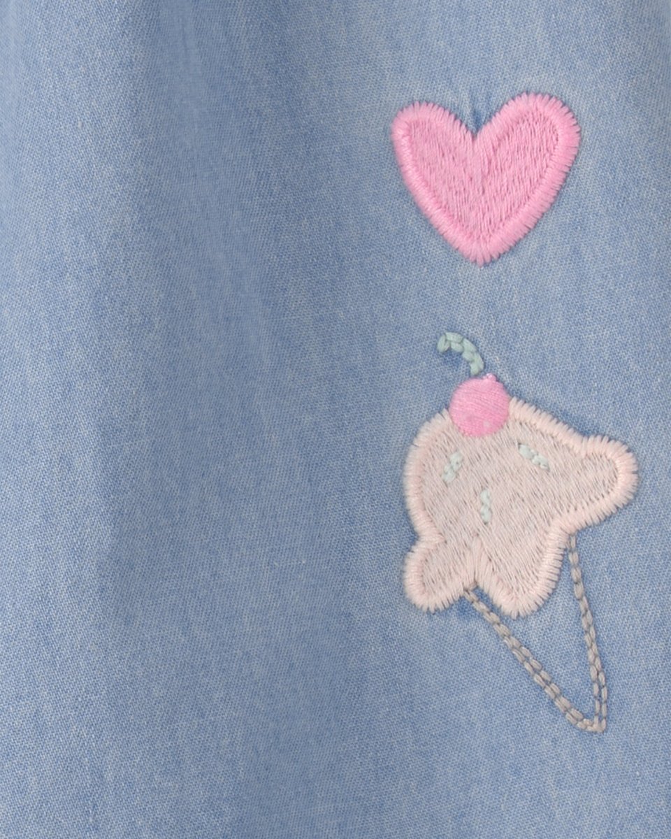 Pelele largo de algodón chambray sin mangas con bordado