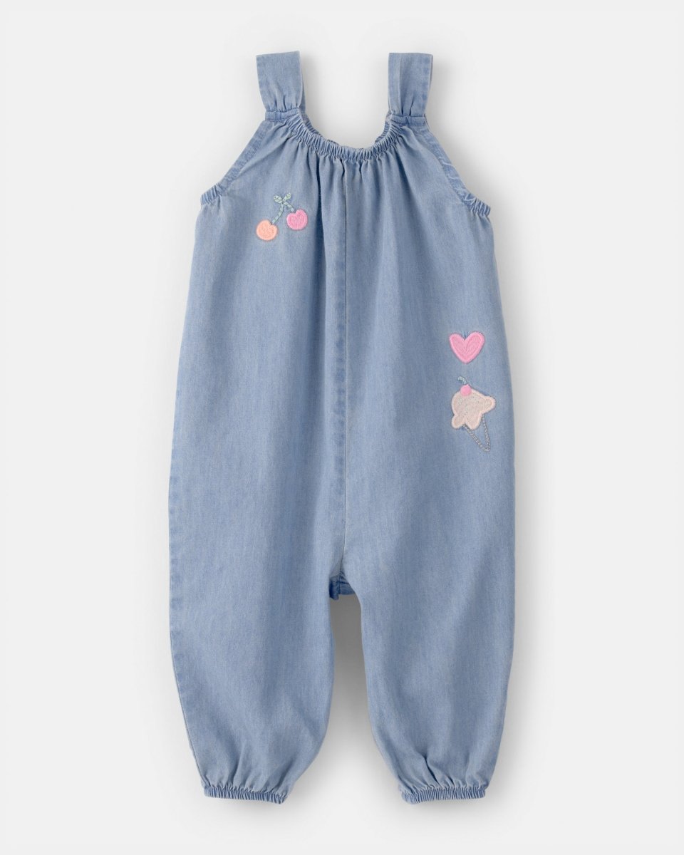 Pelele largo de algodón chambray sin mangas con bordado