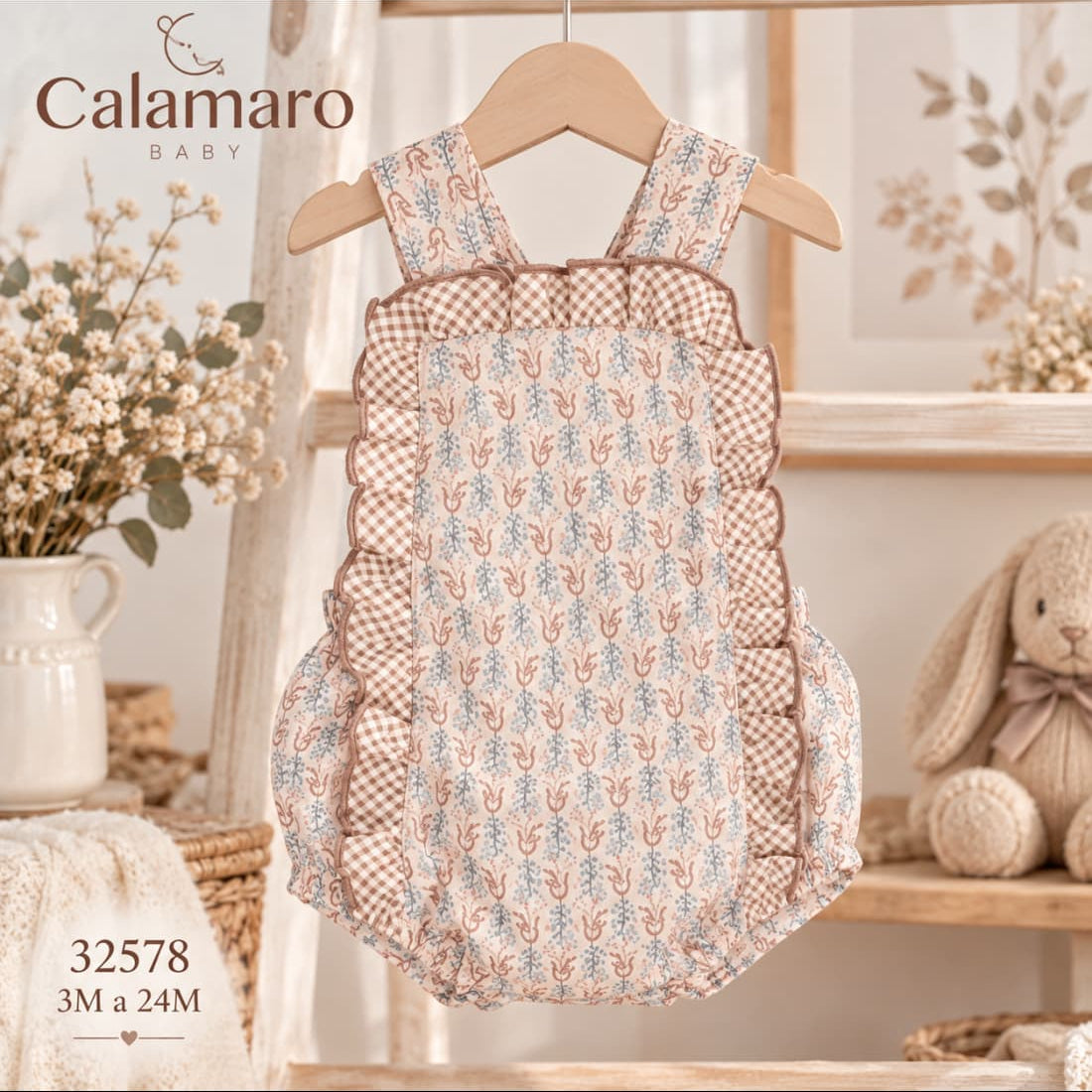 Peto para bebé niña de algodón floral con volantes y cuadros vichy Calamaro Meis 621132578 (Modelo 32578)