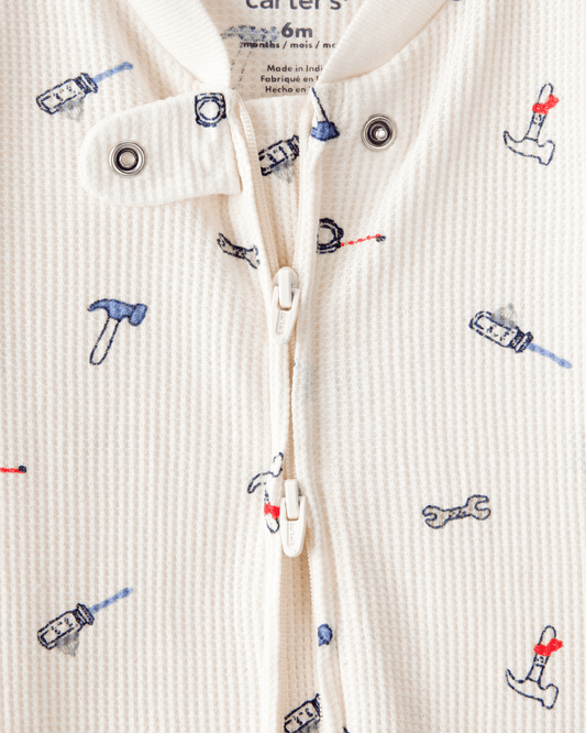 Pijama de algodón con estampado de construcción blanco
