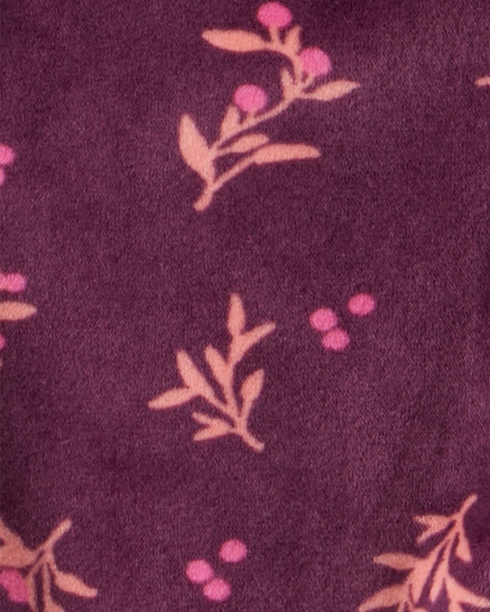 Pijama dos piezas de felpa floral con cinta para el pelo granate