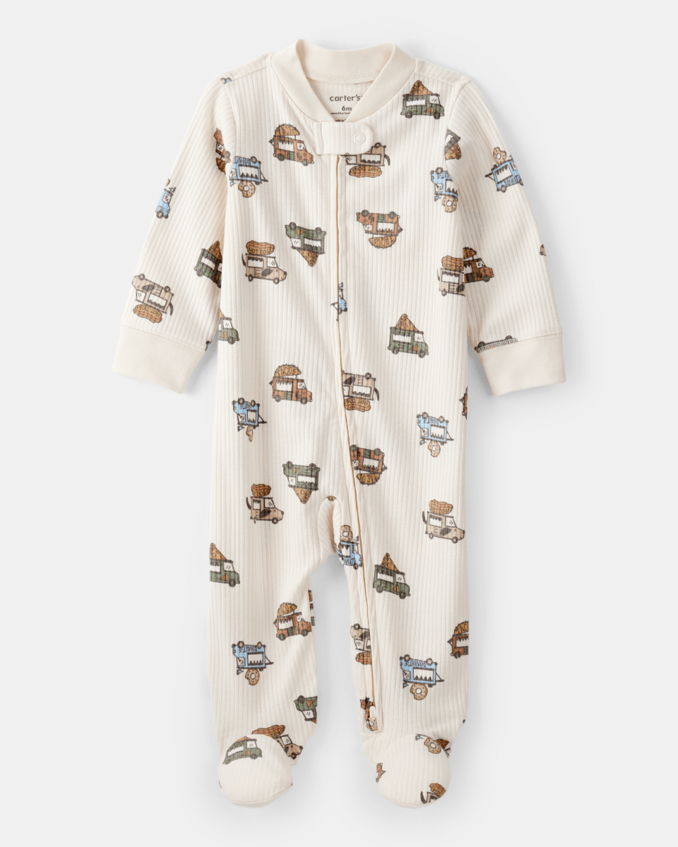 Pijama enterizo con pies de camiones de comida en acanalado