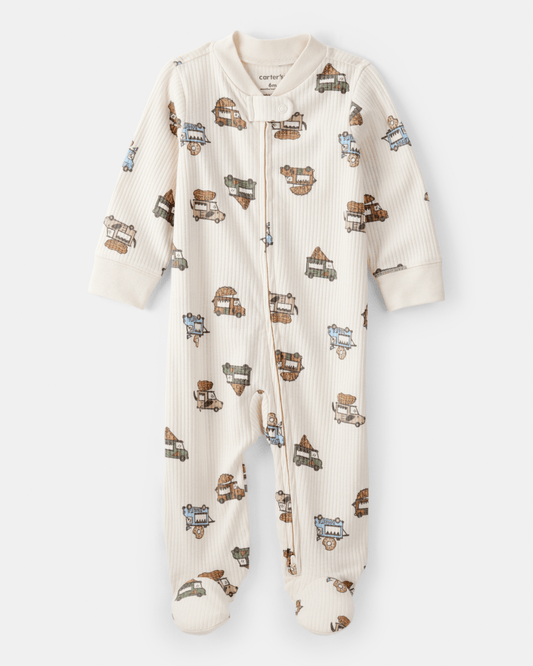 Pijama enterizo con pies de camiones de comida en acanalado