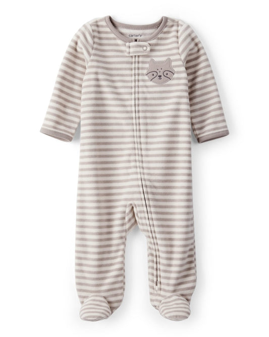 Pijama enterizo de polar beige a rayas