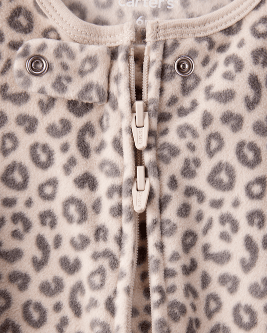 Pijama enterizo de polar marrón con estampado animal print