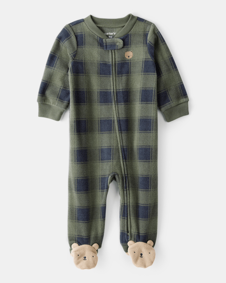 Pijama enterizo de polar verde con diseño buffalo