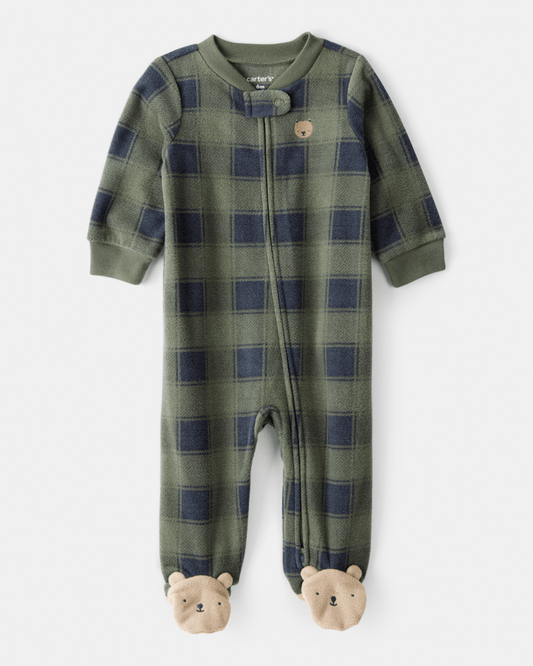 Pijama enterizo de polar verde con diseño buffalo