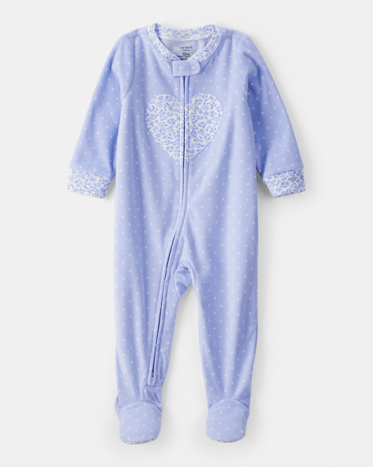 Pijama enterizo polar azul con corazones y lunares