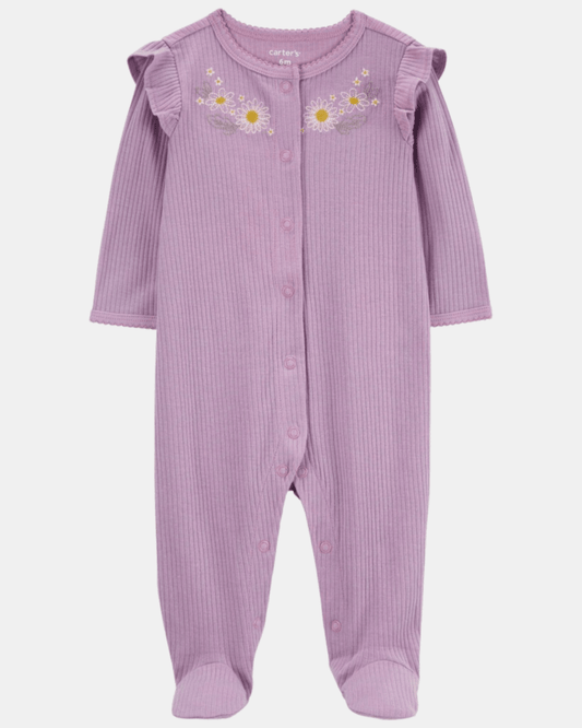 Pijama entero algodón canalé diseño floral