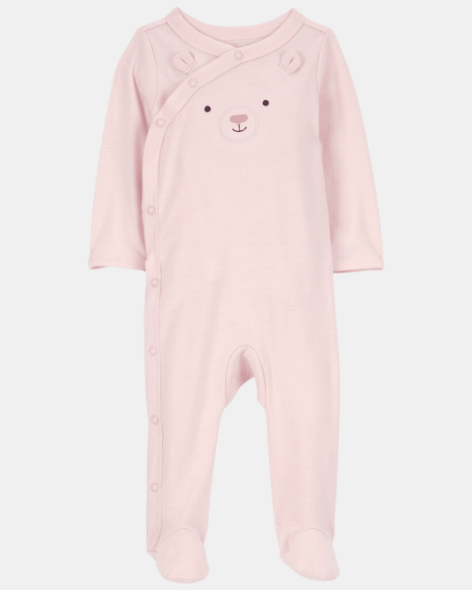 Pijama entero de algodón interlock diseño oso rosa