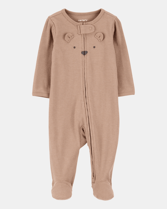 Pijama entero punto canalé diseño oso marrón
