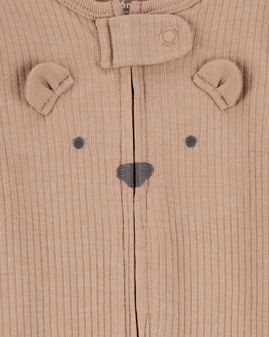 Pijama entero punto canalé diseño oso marrón