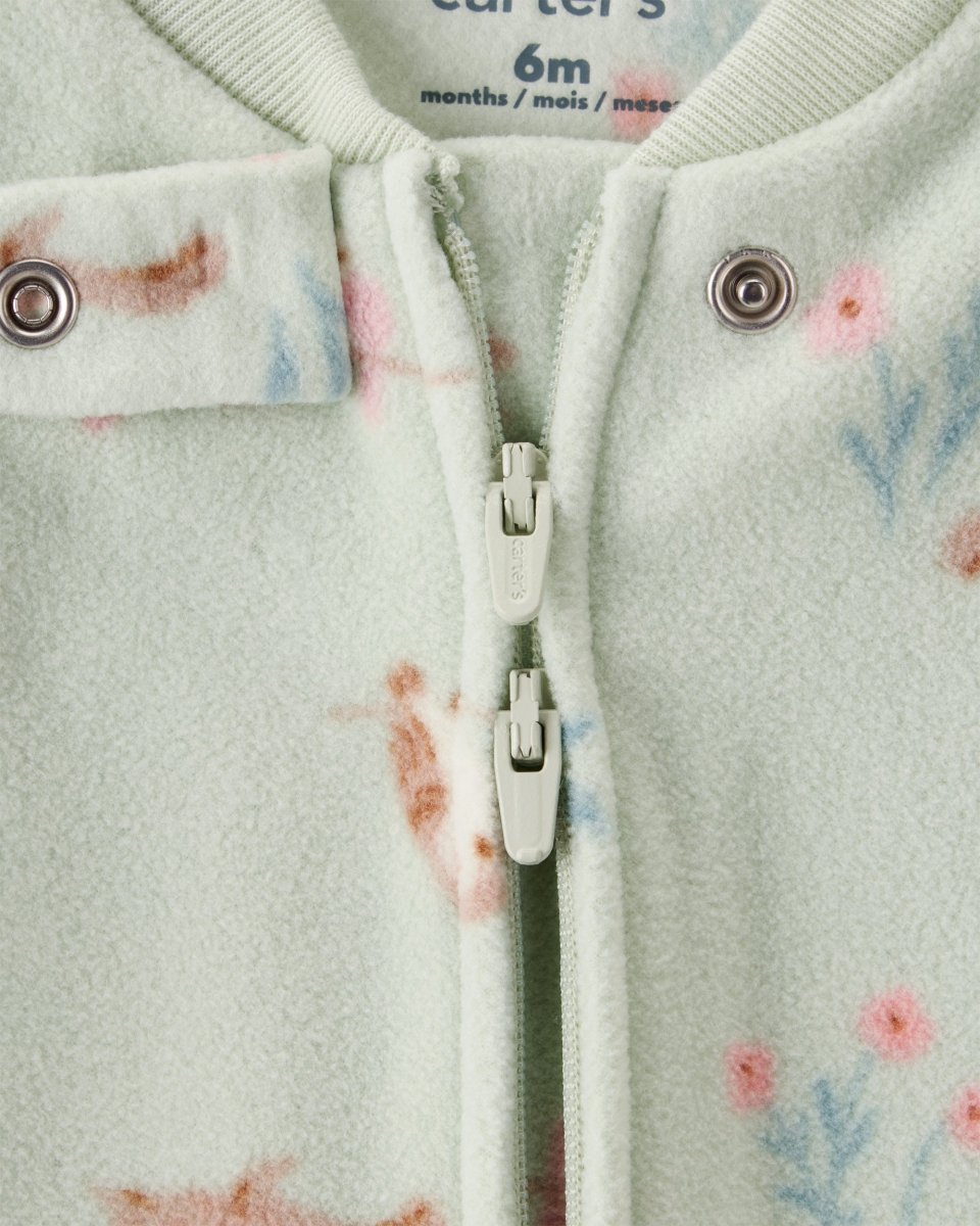 Pijama enterizo microfleece verde con ardillas y búhos