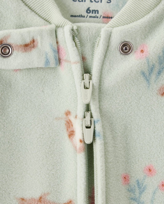 Pijama enterizo microfleece verde con ardillas y búhos