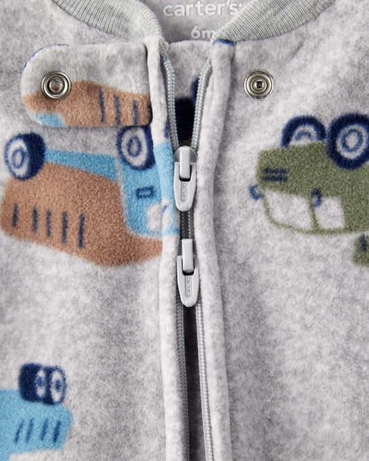 Pijama enterizo de polar gris con divertido estampado