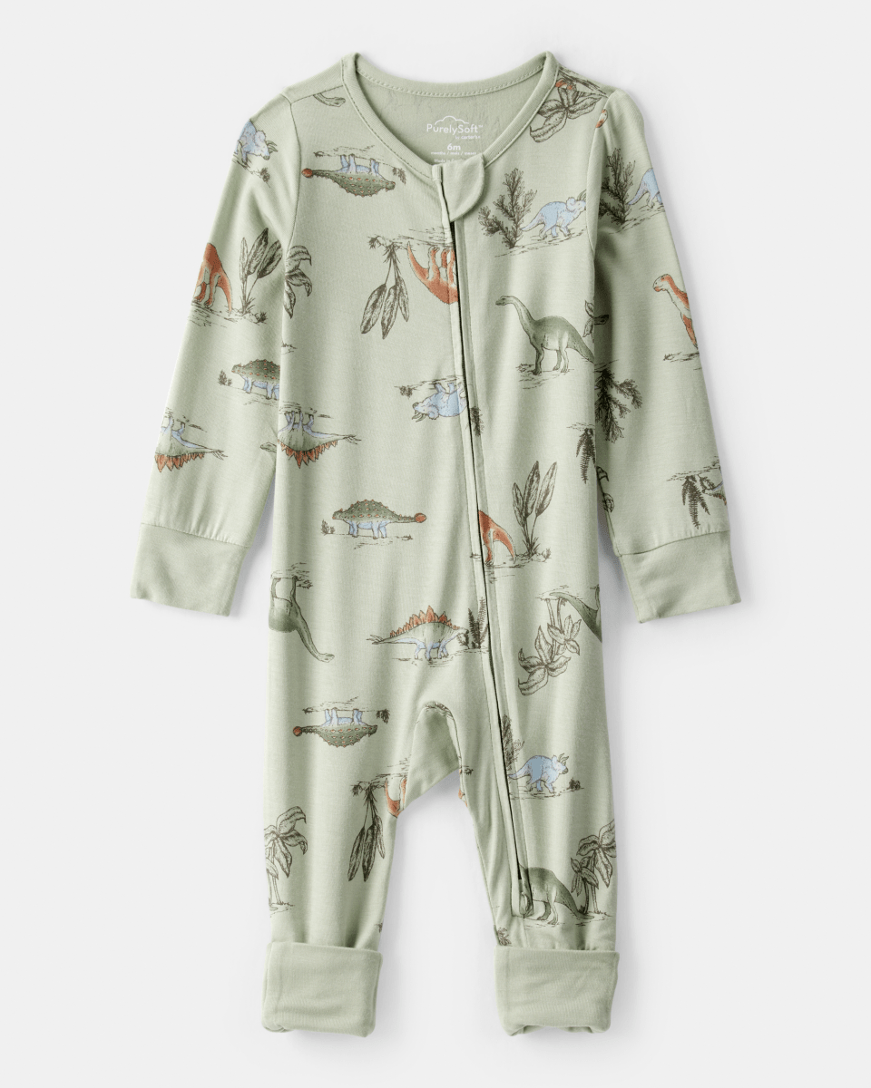 Pijama sostenible de algodón suave, diseño dinosaurios verde