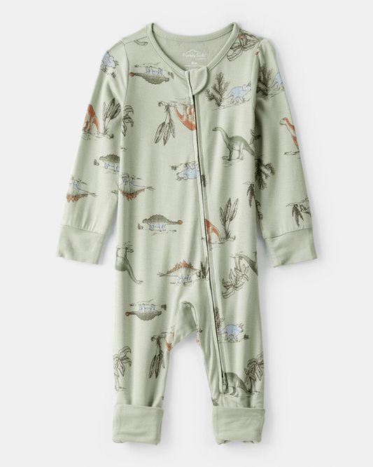 Pijama sostenible de algodón suave, diseño dinosaurios verde