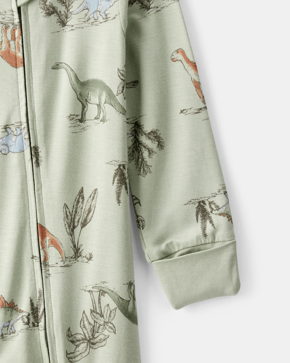 Pijama sostenible de algodón suave, diseño dinosaurios verde