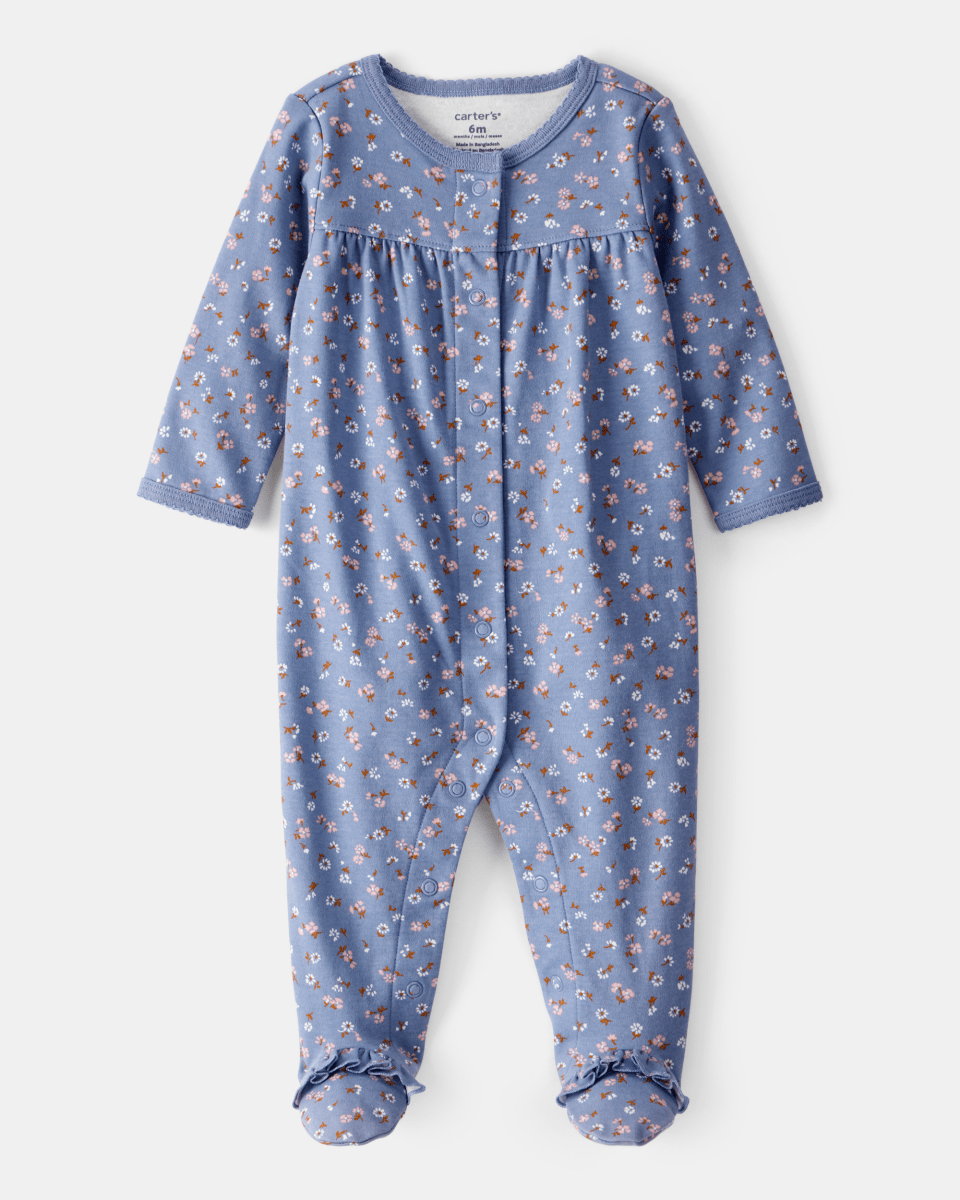 Pijama una pieza de algodón, con pie, diseño floral