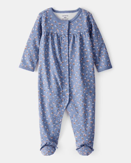 Pijama una pieza de algodón, con pie, diseño floral