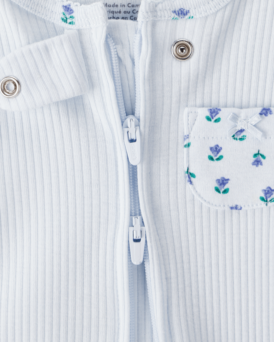 Pijama una pieza de algodón térmico, con pie, diseño floral