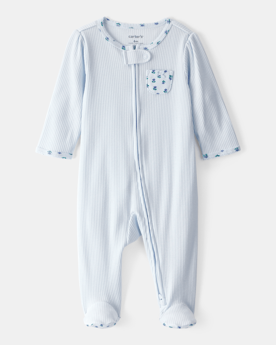 Pijama una pieza de algodón térmico, con pie, diseño floral
