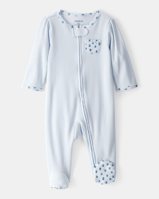 Pijama una pieza de algodón térmico, con pie, diseño floral