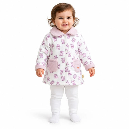 Peignoir bébé en polaire corail KINANIT avec imprimé cœur 8309
