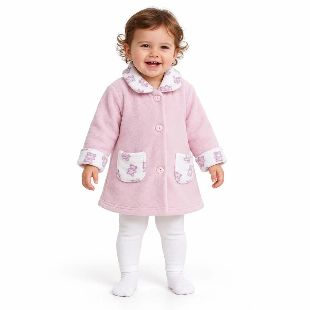 Peignoir bébé en polaire corail KINANIT avec imprimé cœur 8309