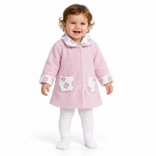 Peignoir bébé en polaire corail KINANIT avec imprimé cœur 8309