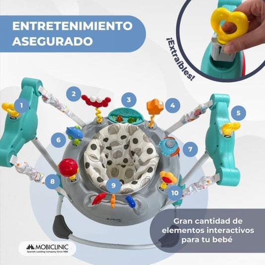 Saltador para Bebé con 8 Juguetes 7 Canciones 3 Alturas Asiento Giratorio 360º Mobiclinic MIF-00003/01