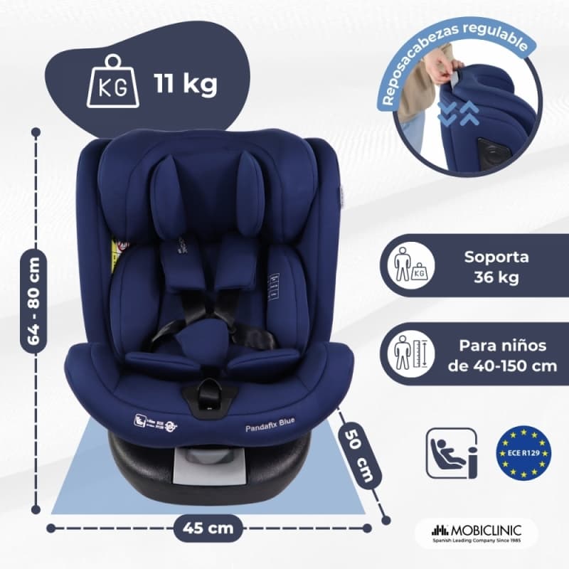 Silla de coche infantil Pandafix Azul 360º reclinable (0-12 años, 40-150 cm) – Seguridad y confort Mobiclinic