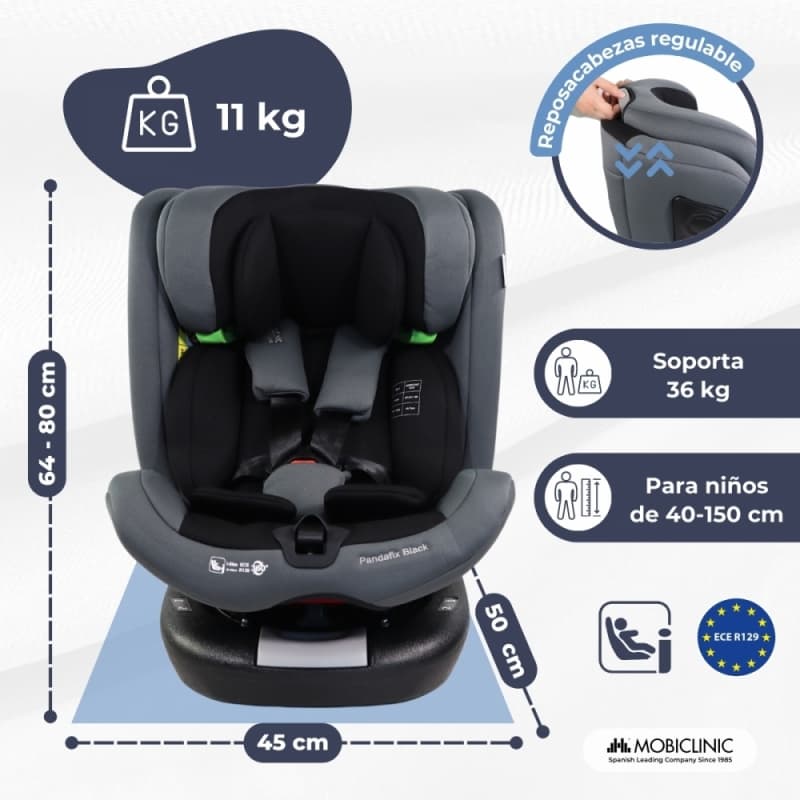 Silla de coche infantil Pandafix Gris 360º reclinable (0-12 años, 40-150 cm) – Seguridad y confort Mobiclinic (Copia)