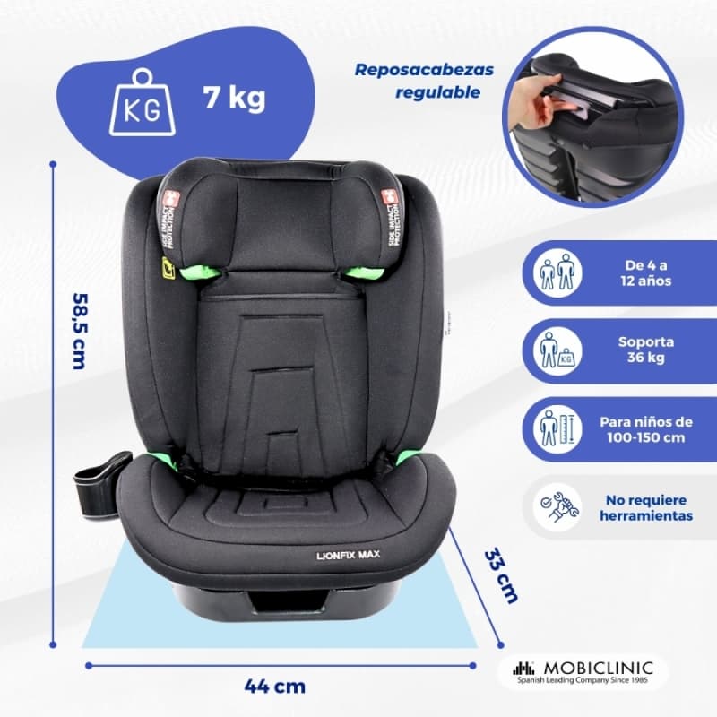 Silla de coche infantil Lionfix Max Mobiclinic IsoFix i-Size Reclinable 3 posiciones Grupo 2/3 15-36 kg 100-150 cm 3,5-12 años