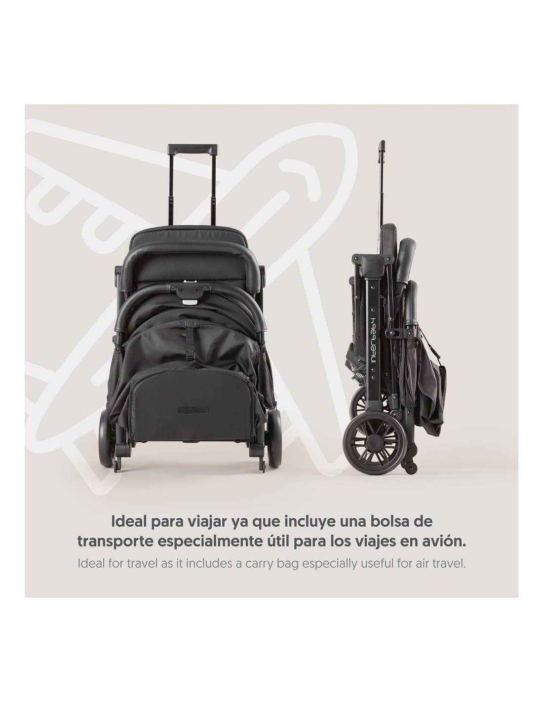 Silla de paseo Minimum Space PLUS beige Ultraligera, compacta y reclinable Interbaby