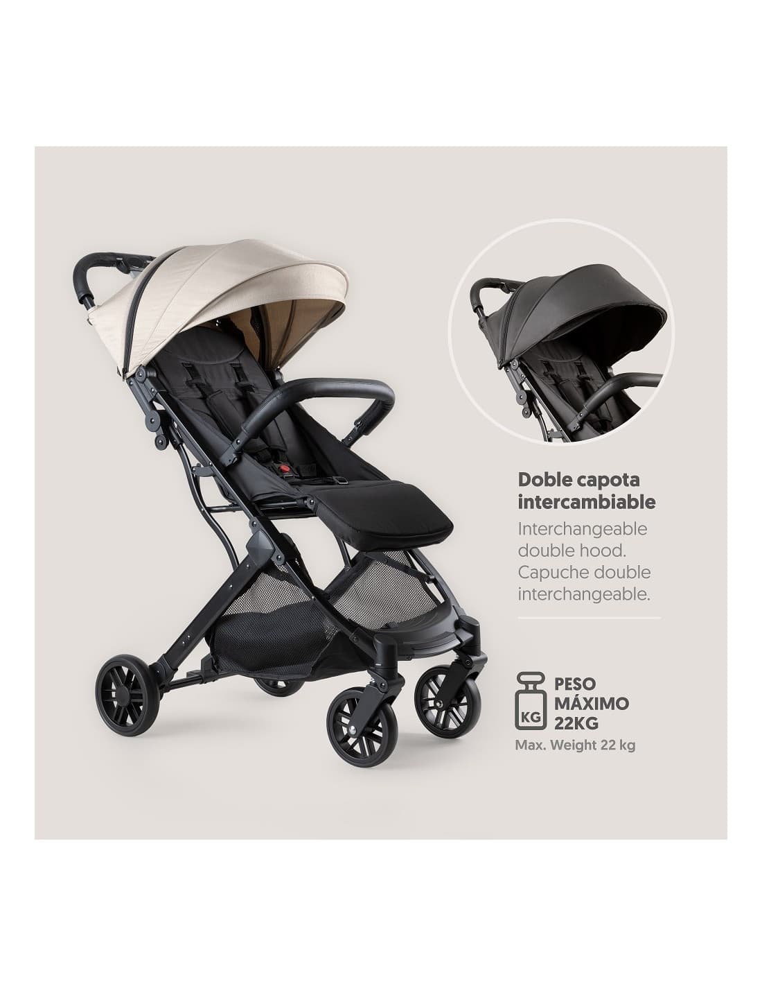 Silla de paseo Minimum Space PLUS beige Ultraligera, compacta y reclinable Interbaby